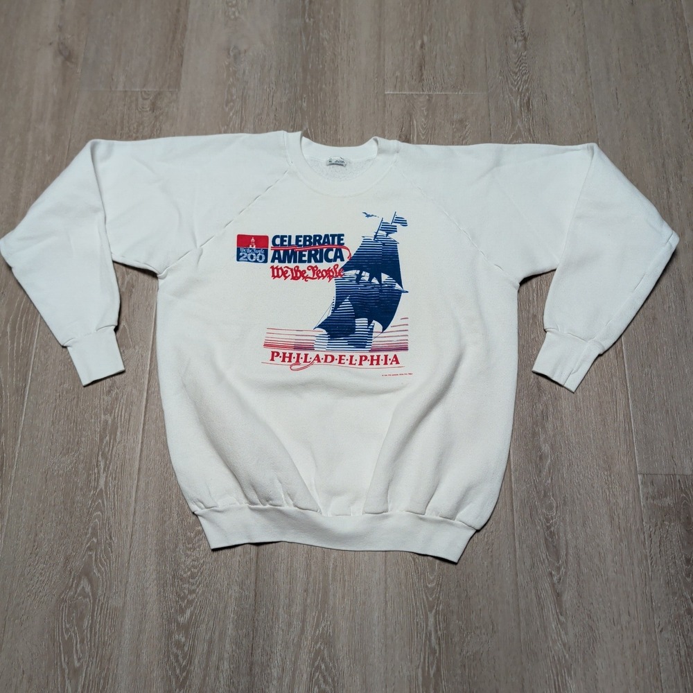 Vintage 1987 200th Celebrate America‎ Sweatshirt Mens XL White Philadelphia